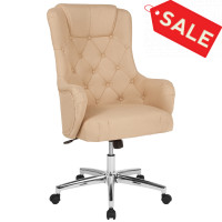 Flash Furniture BT-90557H-BGE-F-GG Chambord Home and Office Upholstered High Back Chair in Beige Fabric 